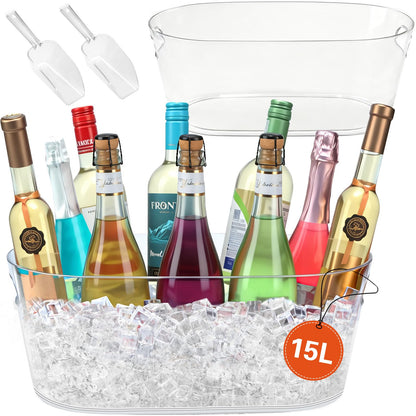 15L Large Ice Buckets for Parties, 2 Pack Champagne Ice Buckets, Portable Beverage Tub with Scoops for Champagne Beer Drink Wine Cocktails for Mimosa Bar Party Supplies