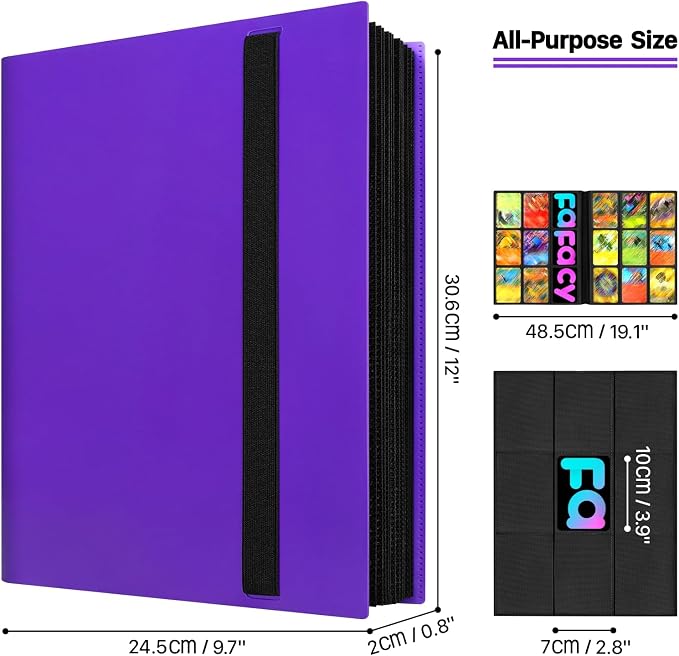 【2026】Trading Card Binder 9 Pocket, Premium Sports Collection Binder Game Cards Book with Sleeves Side Loading, Anti-open Strap Double Sided Waterproof 360 Card Folder