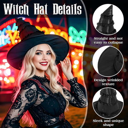 TOPORTY Halloween Witch Hat Black Witches Wizard Hats Elphaba Hat for Halloween Costume Dress up Party Supplies