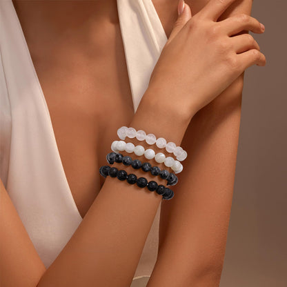 Vinswet Healing Crystal Bracelets for Women Men 8mm Moonstone Natural Stone Beaded Stretch Bracelet Handmade Gemstone Reiki Spiritual Jewelry Gifts