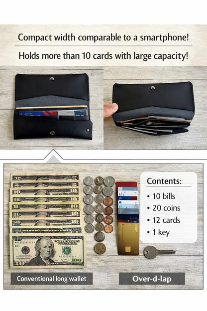 MASACCIO Over-d-lap Extra Small Long Wallet Green Genuine Leather, Slim Billfold, Mini Design, Card & Slit Pockets, Ultra-Thin Unisex Style (Green)