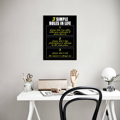 YSPCSUN Inspirational Wall Art for Office Decor 3 Simple Rules in Life Canvas Prints Framed Motivational Posters Success Quotes Artwork for Gym Men Bedroom Living Room 24x18 Inch