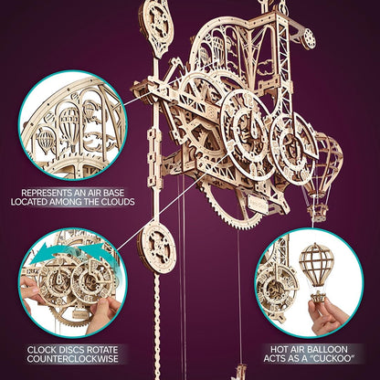 UGEARS Aero Clock Wooden 3D Puzzles for Adults - Mechanical Wooden Model Kits for Adults to Build, Wall Clock 3D Puzzle with Pendulum Model Kit, DIY Miniature Kit Crafts Gift for Fathers Day
