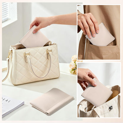 Sightor Leather Pocket Cosmetic Bag for Purse, 2 Pack Small Makeup Bag for Women Coin Purse Lipstick Cosmetic Accessories Organizer Travel Cosmetic Pouch (Creamy)