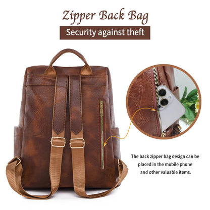 Marhaliya PU Leather Backpack Purse for Women Fashion Multipurpose Design Handbag Ladies Shoulder Bags Travel Backpack (Brown)
