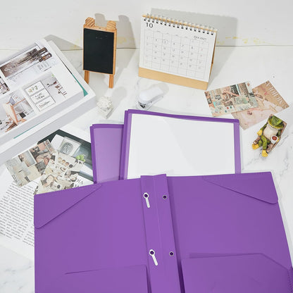 Henoyso 18 Pcs Plastic Folder with Clear Front Pocket and 3 Prong Plastic Folders with Card Slot Pocket Folders with Prongs for School Office (Purple)