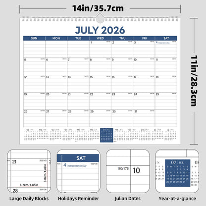 ZTX Calendar 2026-2027,18 Months Calendar from July 2026 to December 2027, 14.7"x11" Big Wall Calendar 2026-2027 Monthly Planner Thick Paper for Teacher Home Office