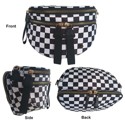 Security Carry Bum Bags Checkered Crossbody Fanny Packs Diaper Bag with RFID Pouch for CCW, EDC& Outdoor (Black+white)