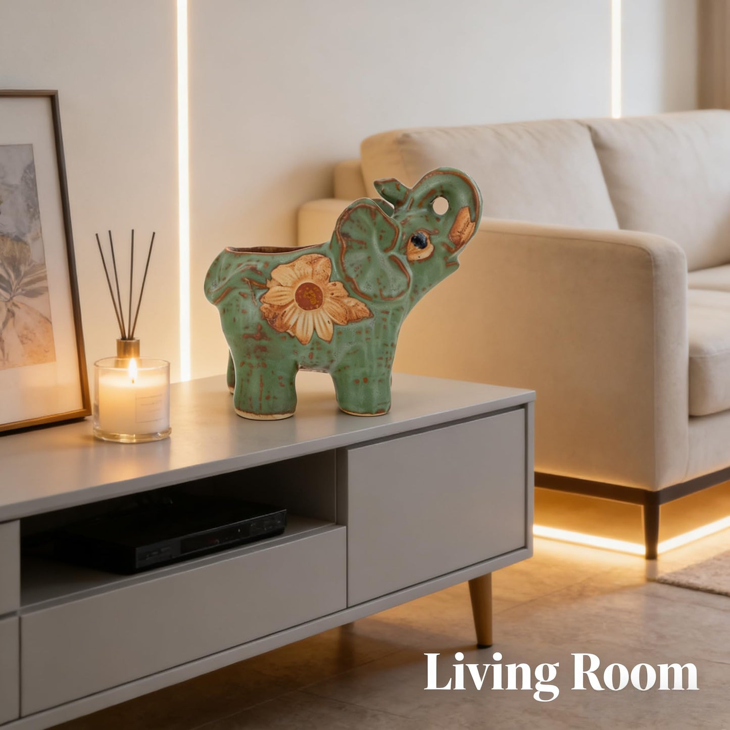 TUESMEILL Ceramic Elephant Pot with Drainage, Animal Plant Pots Cute Succulent Plant Pot for Home Decor and Office Desk Decoration
