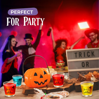 Drink Up Witches (Both Sides) Halloween Shot Glasses Disposable Set of 100, 2oz Each, Plastic Jello Halloween Shot Cups for Spooky Party Drinkware - Ideal Horror Glasses For Drinking Decorations