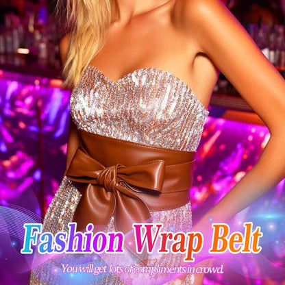 Beautriy Black Obi Belt Wide Leather Wrap Belts Fashion Corset Belt Accessories for Women (Brown)