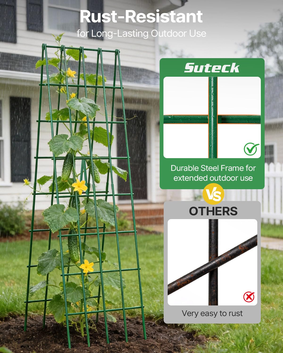 Suteck A-Frame Cucumber Trellis 59.4" 2 Pack - Metal Garden Trellis for Cucumbers, Peas, Beans & Climbing Plants, Foldable Outdoor & Indoor Vegetable Support for Raised Beds, Patios & Backyard