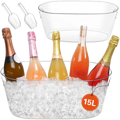 2 PCS Ice Buckets for Parties, 15L Large Ice Bucket, 4 Gallon Clear Acrylic Champagne Wine Buckets with 2 Scoops, Beverage Tub Mimosa Bar Supplies for Champagne, Beer, Cocktail