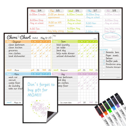 JJPRO Magnetic Dry Erase Chore Chart and Weekly Calendar Set for Fridge-Chore Chart for Multiple Kids,Weekly Planner Board,Family Chore Board for Multiple Kids&Adults,Bonus to-do Whiteboard