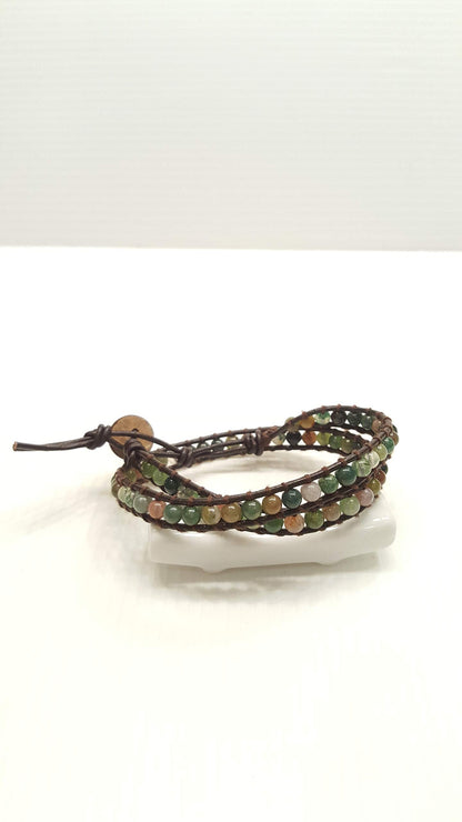 Infinityee888 Jasper 2 Wrap Bracelets and Choker woven Leather Necklace 2 in 1, Men Bracelet, Women Bracelet.