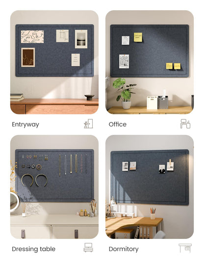 Fluxynara Bulletin Board,35.4" x 23.6" Cork Board Alternative with 12 Safe Removable Adhesive Tabs, Foldable Felt Pin Board for Home Office, Classroom, Bedroom,Entryway for Walls—Navy Blue