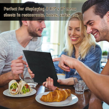 FLKQC Restaurant Menu Covers Holders 8.5 X 11, 5 Pack Synthetic Leather Menu Holder Covers Book Style with Angled Corners Black for Wine List, Certificate Organizer Diploma Holder (3 Page 4 View)