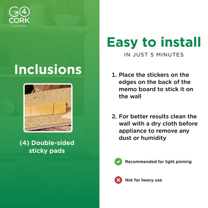 Go4Cork Square Frameless Cork-Laminated Foam Core Bulletin Board - 17.5" x17.5" | Lightweight Double-Sided Memo Board | Office & Home Organization Decor | Sticky Pads & Setup Accessories Included