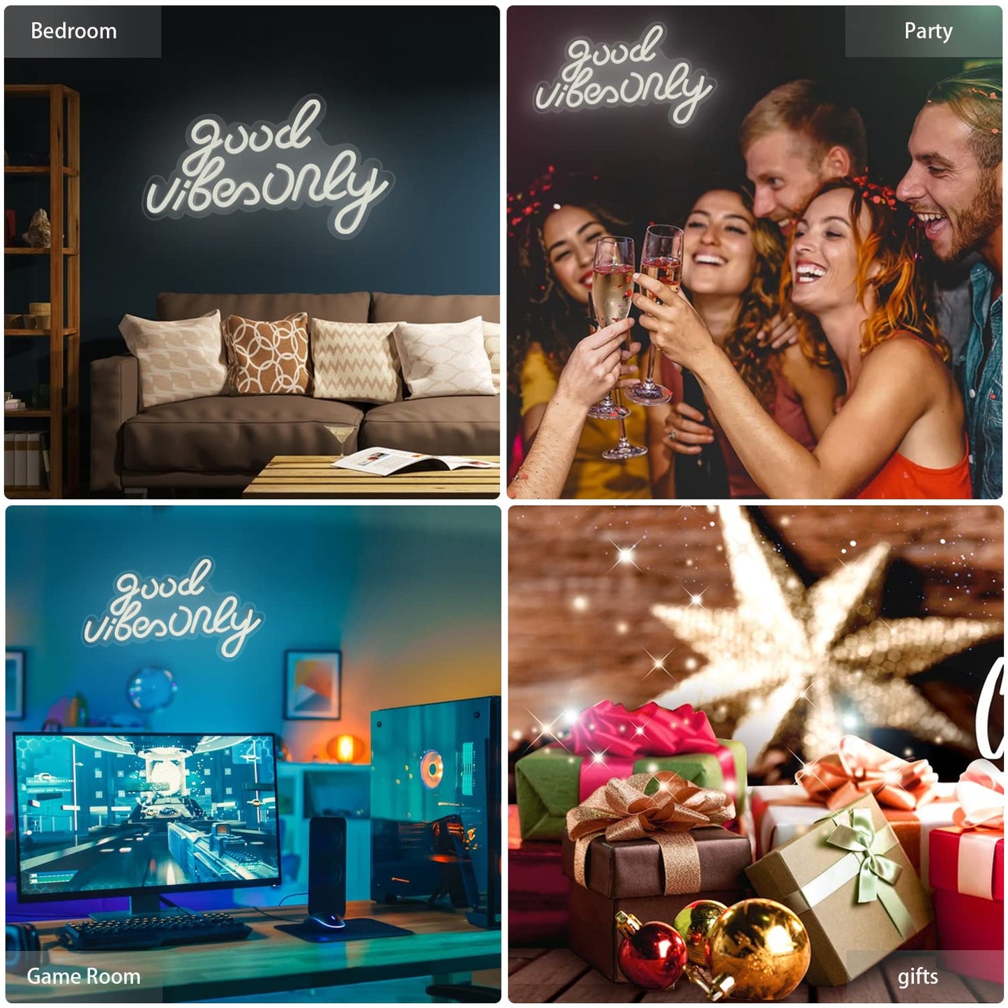 JFLLamp Good Vibes Only Neon Signs for Wall Decor Neon Lights Led Signs Suitable for Living Beer Bar Game Room Hotel Birthday Party Restaurant Christmas Unique Gift for Lover, 16.5 * 10 Inch(Blue)
