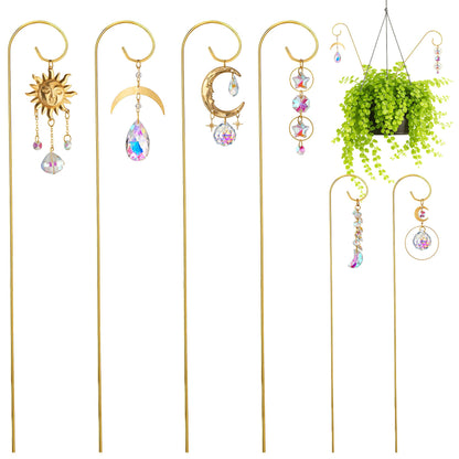 HDCRYSTALGIFTS 6PCS Small Trellis with Crystal Sun Catchers for Potted Plants, 13.5inch Fairy Garden Plant Stakes Suncatchers for Mini Potted Indoor Outdoor Decorations (Sun & Moon Styles)