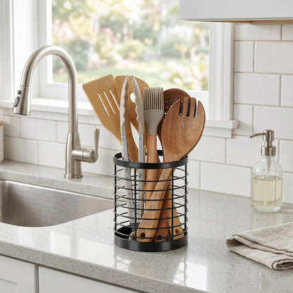 IWNTWY Utensil Holder for Kitchen Counter, Stainless Steel Utensil Crock for Cooking Tools, Spatula, Silverware Forks, Knives, Spoons Countertop Organizer