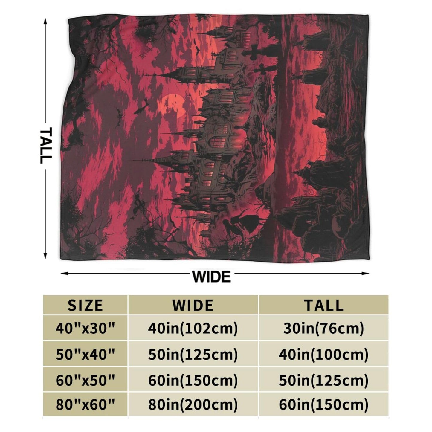 Gothic Blanket for Women Men, Super Soft Funny Cool Red Castle Halloween Gothic Bat Throw Blanket Gifts for Kids Adults, Warm Cozy Fuzzy Plush Fleece Flannel Goth Blankets 50"x40" for Couch Bedding