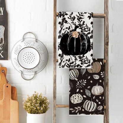 Artoid Mode Black Polka Dot Pumpkin Fall Kitchen Towels Dish Towels, 18x26 Inch Farmhouse Leaves Autumn Decoration Hand Towels Set of 2