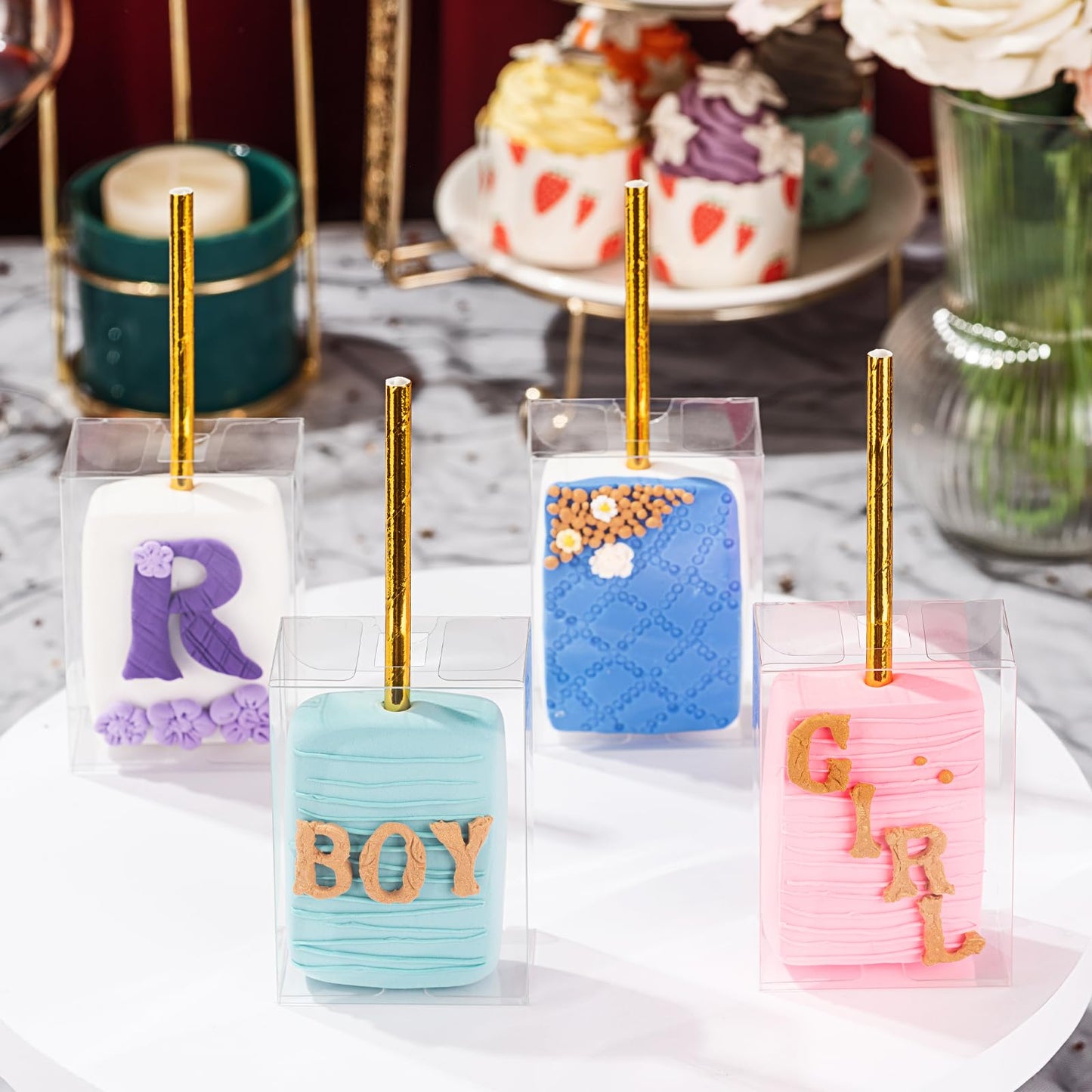 JCXGRVC 101PCS 3.5"x 2.4"x 1.38"Clear Rice Krispie Treat Boxes with Hole Cakesickle Boxes Small Macaron Box Candy Boxes Treat Boxes Party Favors Box