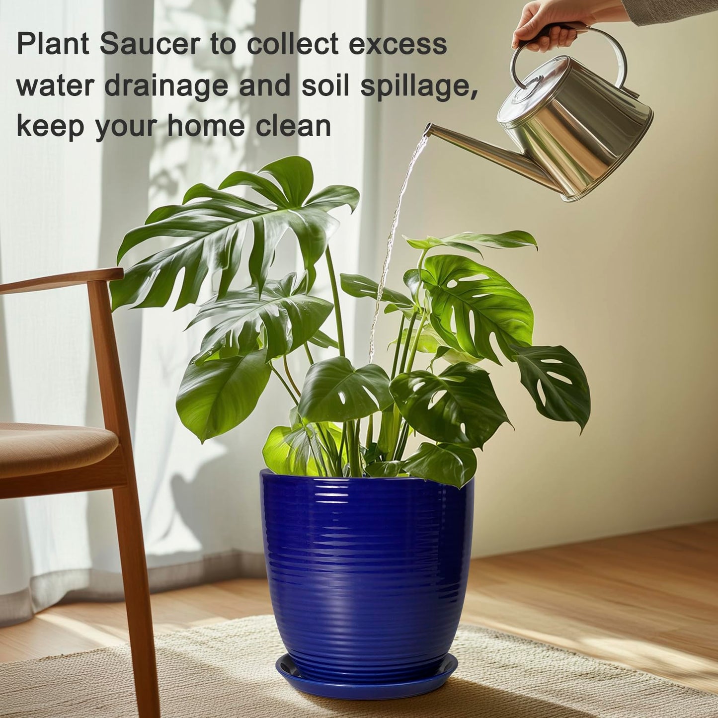 EPFamily Plant Saucer for Outdoors - Ceramic Plant Saucer, 10 Inch Plant Trays for Indoors, Round Flower Pot Saucer, Large Plant Drainage Tray, Plant Plates to Catch Water Blue