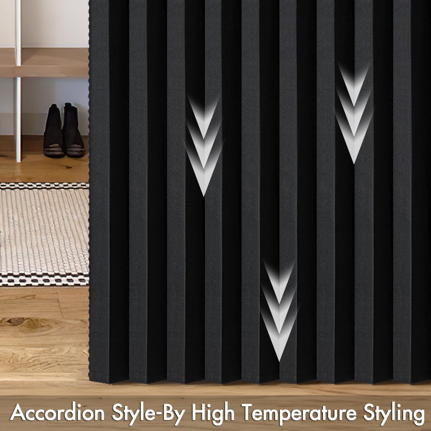 MIULEE Halloween Accordion Style Magnetic Folding Door Curtains for Doorways/Closet, Room Divider Pleated Drapes with Hooks for Interior Living Room/Open Closet, Black, W42 x L78 inches, 1 Panel