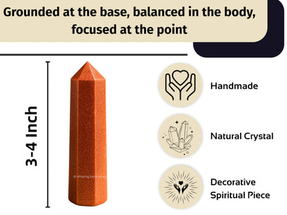 Amazing Gemstone Red Goldstone Crystal Towers - Natural Healing Crystal Point Obelisk for Reiki Healing and Crystal Grid (3" to 4" INCH)