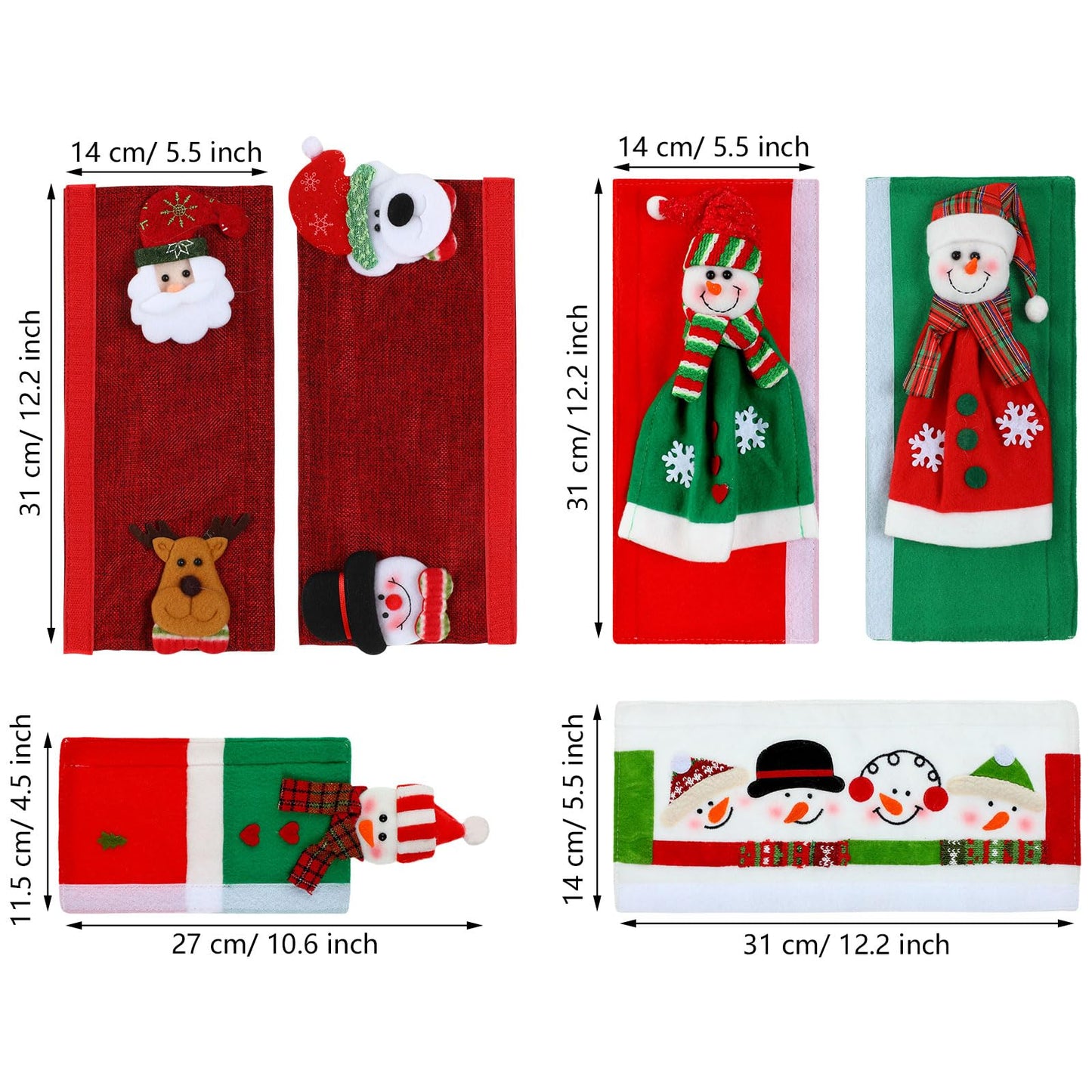 Boao Christmas Refrigerator Door Handle Cover Santa Snowman Kitchen Appliance Handle Covers Decorations for Fridge Microwave Oven Dishwasher Christmas Handle Protector (Elegant Style)