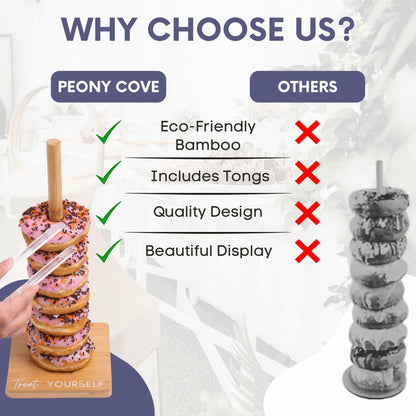 Bamboo Donut Stands for Dessert Table, Set of 2 w/ Tongs, Donut Holder Stand Party, Multipurpose Bagel Holder, Trendy Display for Party, Stylish Bagel Tower, Perfect Brunch Display, Sweet Birthday