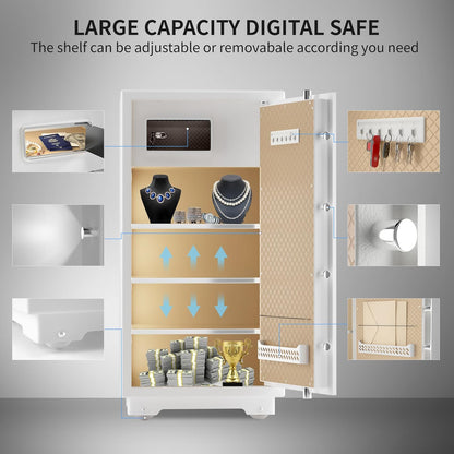 【US STOCK】TIGERKING 11.5 Cubic Feet Extra Large Heavy Duty Safe Box, Home Safe with Double Safety Key Lock and Separate Lock Box, Digital safe with 3 Removable Shelf for Home Hotel Office,180lbs
