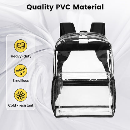 Vorspack Heavy Duty Clear Backpack - Large Clear Backpacks for School See Through Backpack for Boys Girls Transparent Bookbag for College, Work, Concert - Black