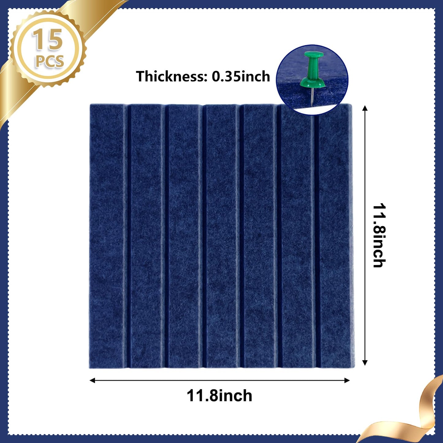 15 Pack Felt Bulletin Board, 35" x 59" Large Royal Blue Pinboard with 30 Push Pins, Felt Pin Board, Self-Adhesive Cork Board Tiles for Home, Office Walls, School Classroom Message Photos Display