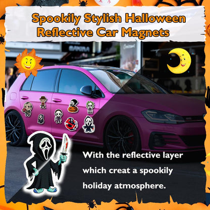 9 Pack Reflective Halloween Car Magnets, Cute Cartoon Ghost Magnetic Bumper Stickers, Horror Halloween Fridge Magnets for Holiday Party, Home, Trunk, Car, Garage Door Décor
