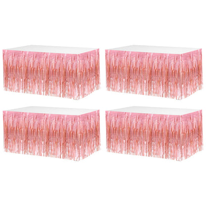 4 Pack 29x108 Inch Metallic Foil Fringe Tinsel Table Skirts for Rectangle Tables Streamer Backdrop for Wedding, Birthday, Parade Floats, Christmas, Halloween Party Decoration(New Rose Gold)