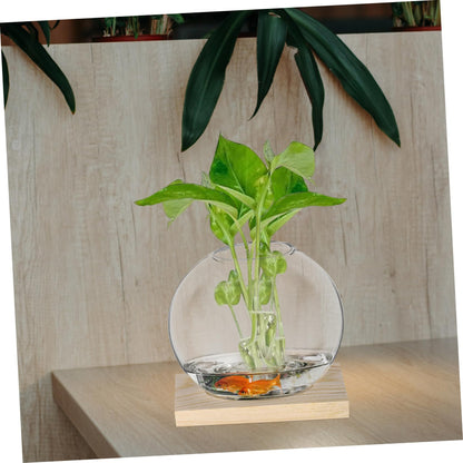 SUPVOX 2sets Glass Plant Wooden Base for Home Decor Indoor Hydroponic Plant Display Elegant Terrarium Design for Office and Wedding Decoration