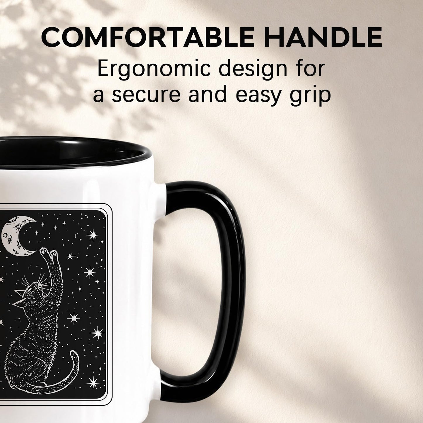 RVEAFA Black Cat Mug 15 Oz Ceramic Coffee Cup, Witchy Moon Gothic Mug Cute Cat Pet Themed Gift, Unique Coffee Mugs for Women, Halloween Coffee Cups Pretty Mugs for Home Kitchen Office