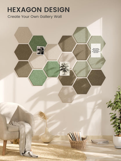 Fluxynara Hexagon Cork Board Alternative for Walls Decor-10-Pack Felt Bulletin Board Tiles,with 30 Pushpins,50 Adhesive Tabs for Office,Classrooms & Home Pin Board Felt Board-Moss Haven