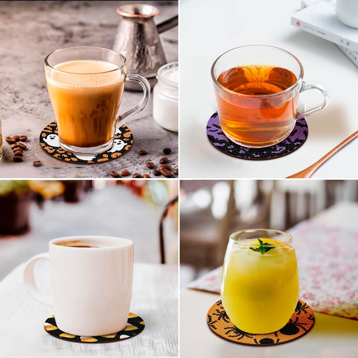 8 PCS Halloween Coasters with Holder - DIY Diamond Art Kit for Beginners, Adults, Kids (Halloween-2)