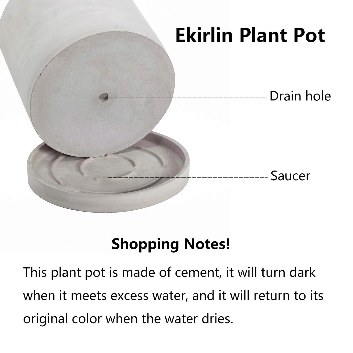Ekirlin 6 Inch Indoor Plant Pot, Natural Cement Grey Garden Planters, Outdoor Concrete Flower Plant Pots with Drain Hole Saucer Tray, Modern Succulents Containers for Home Decor & Garden Plants