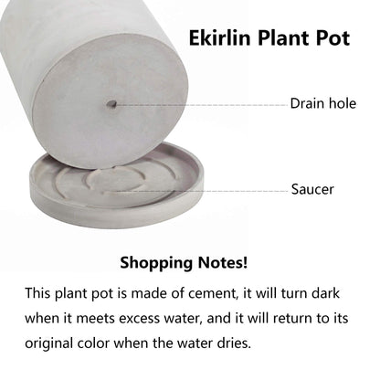 Ekirlin 6 Inch Indoor Plant Pot, Natural Cement Grey Garden Planters, Outdoor Concrete Flower Plant Pots with Drain Hole Saucer Tray, Modern Succulents Containers for Home Decor & Garden Plants