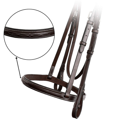 ExionPro Exion English Snaffle Bridle for Horses with Laced Reins - Fancy Stitched Leather Hunter Jumper Bridle- Premium Vegetable Tanned Equine Tack with Stainless Steel Hardware