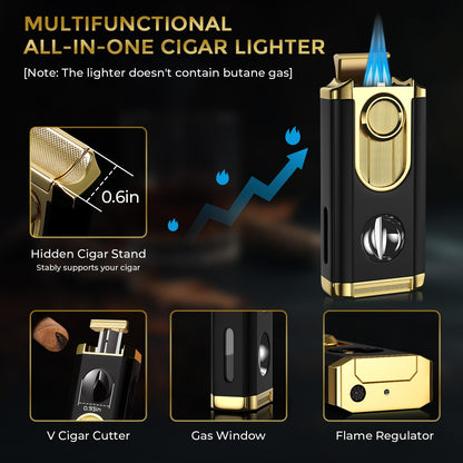 Travel Cigar Humidor Set, 2-Layer Design & CedarWood Lined, with Cigar Lighter Built-in V Cutter&Holder, Cigar Cutter, Draw Enhancer, Hygrometer, Humidifier, Portable Leather Cigar Case, Gifts for Men
