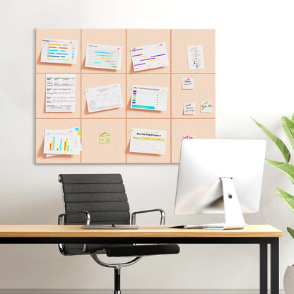 MaxGear Large Cork Board for Wall 36" x 24", Peach Beige Bulletin Board, 6 Pack Felt Wall Tiles with Pushpins, Cork Boards for Office Push Pin Board Tack Board Felt Board