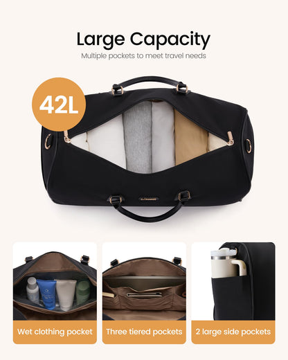LOVEVOOK Convertible Travel Duffle Bag for Women Men,2 in 1 Garment Bag for Travel with Shoe Pouch,Overnight Weekender Carry On Duffel Bags for Airplane,Hanging Suitcase Suit Dress Business for Trip