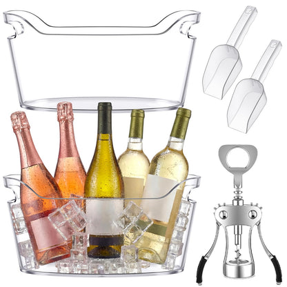 Acellegic 2 Pack 6.5l Ice Bucket for Party, Clear Plastic Champagne Cooler with Ice Scoop & Metal Bottle Opener, Large Portable Drink Beverage Tub for Beer & Mimosa Bar Supplies