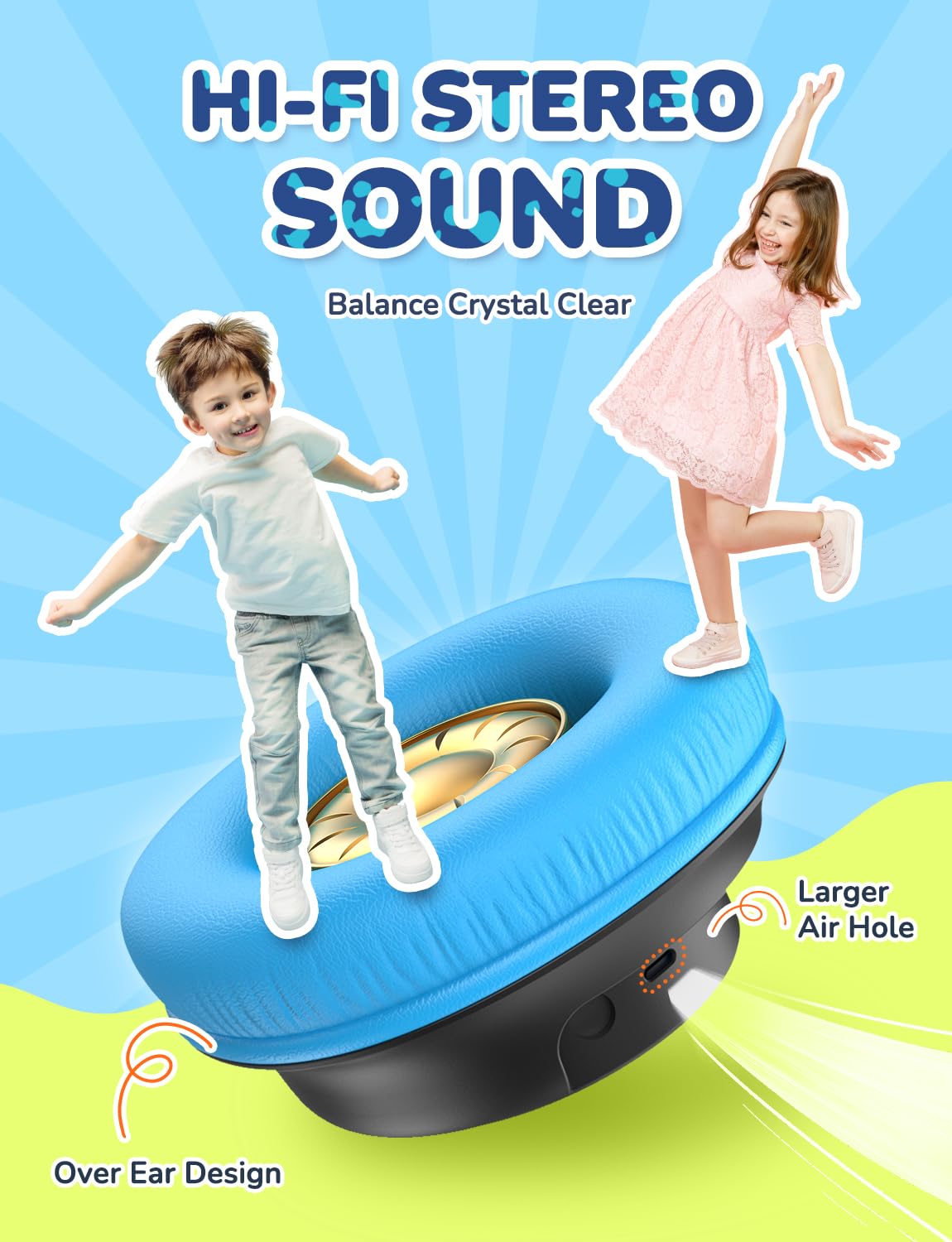 iClever Kids Bluetooth Headphones with LED Lights, BTH18 Safe Volume 74/85dBA, 43H Playtime, Bluetooth5.3 Kids Headphones Wireless Aux Cord for iPad Tablet Travel School, Black